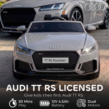 AIYAPLAY 12V Audi TT RS Licensed Electric Car, Electric Ride On Toy with Remote Control, Dual Motors, 4-Wheel Suspension, Grey