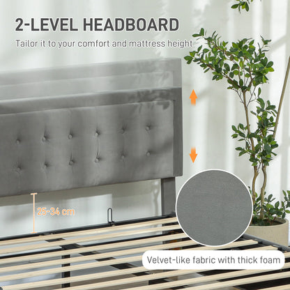 HOMCOM King Size Ottoman Bed Frame, with Front Drawer - Grey