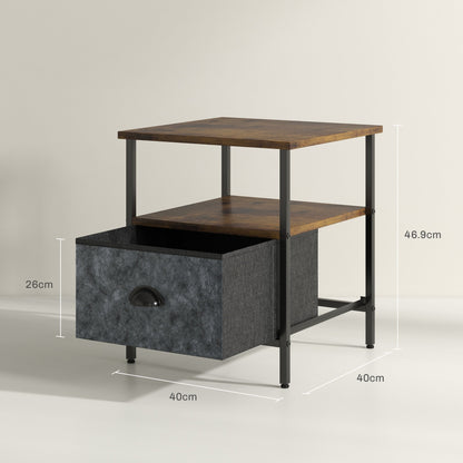 HOMCOM Set of 2 Bedside Table, Nightstand with Non-Woven Fabric Drawer, Side Table, End Table for Living room, Bedroom, Rustic Brown