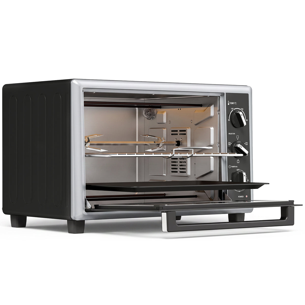 HOMCOM 36L Mini Oven with Convection, Electric Countertop Cooker with Rotisserie, 90-230°C Adjustable Temperature, 1500 W