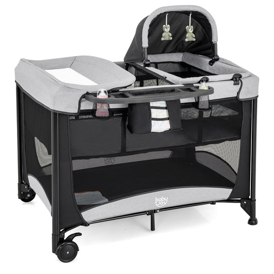 5 in 1 Portable Nursery Center with Bassinet and Cradle-Black