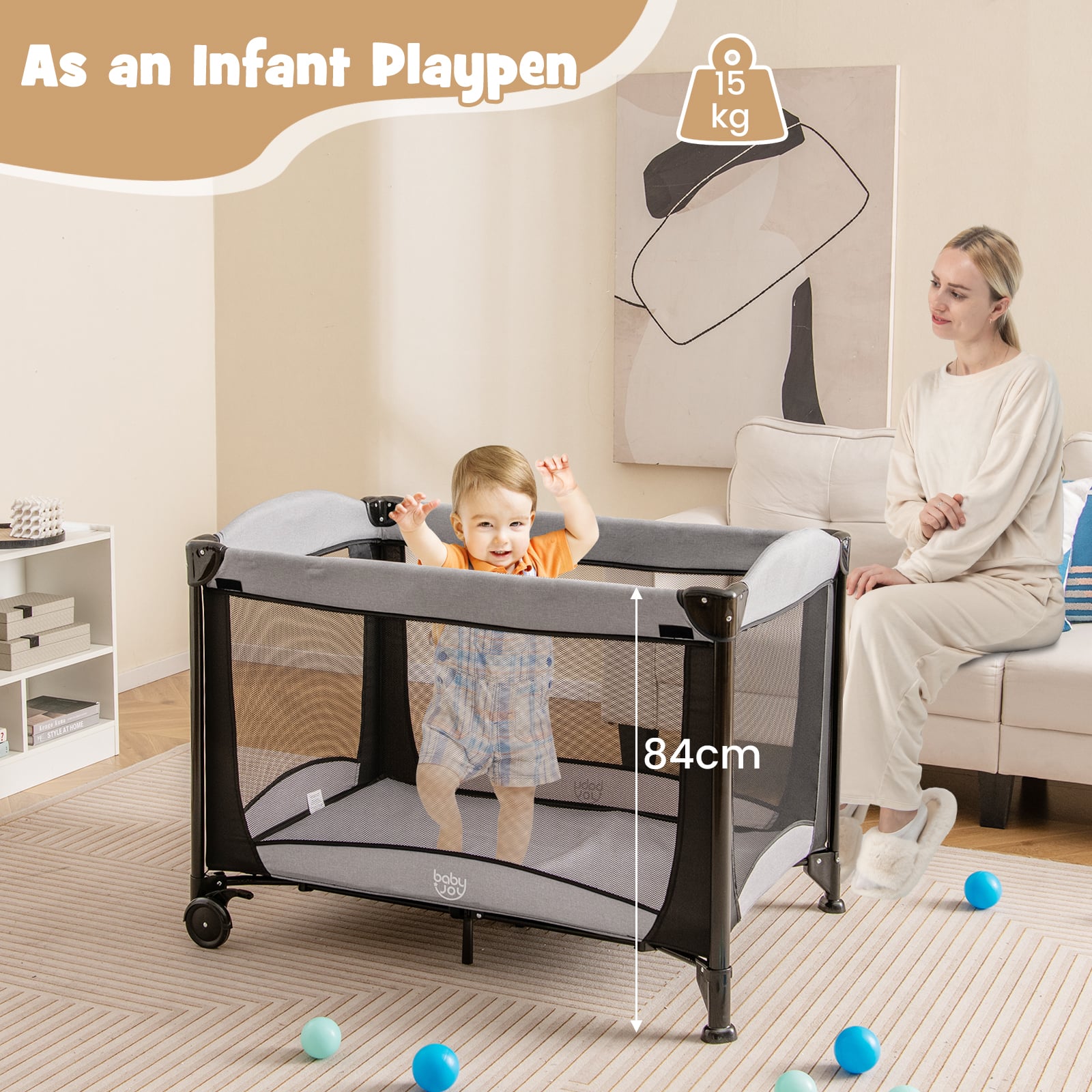 5 in 1 Portable Nursery Center with Bassinet and Cradle-Black