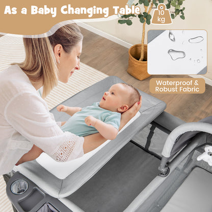 5 in 1 Portable Nursery Center with Bassinet and Cradle-Grey