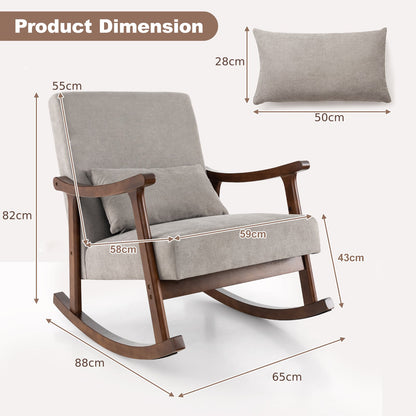 Nursery Rocking Accent Chair Rocker Armchair with Rubber Wood Armrests-Brown