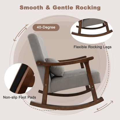 Nursery Rocking Accent Chair Rocker Armchair with Rubber Wood Armrests-Brown