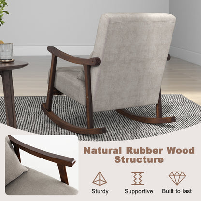 Nursery Rocking Accent Chair Rocker Armchair with Rubber Wood Armrests-Brown