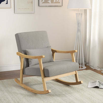 Nursery Rocking Accent Chair Rocker Armchair with Rubber Wood Armrests-Natural