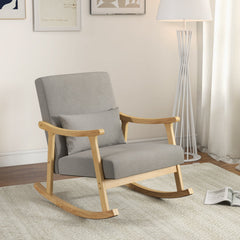 Nursery Rocking Accent Chair Rocker Armchair with Rubber Wood Armrests-Natural