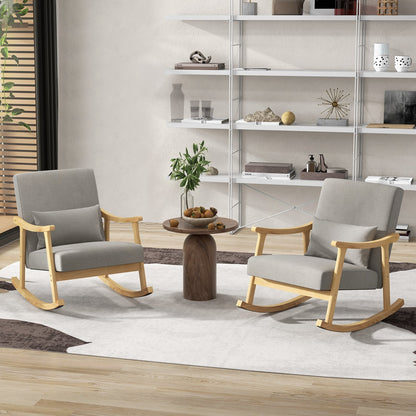 Nursery Rocking Accent Chair Rocker Armchair with Rubber Wood Armrests-Natural