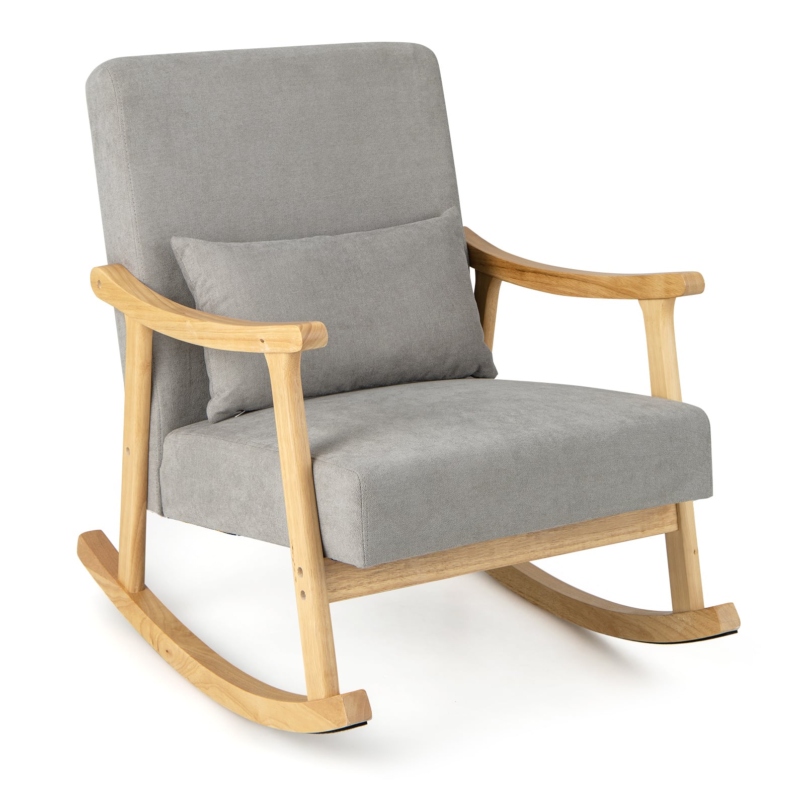 Nursery Rocking Accent Chair Rocker Armchair with Rubber Wood Armrests-Natural