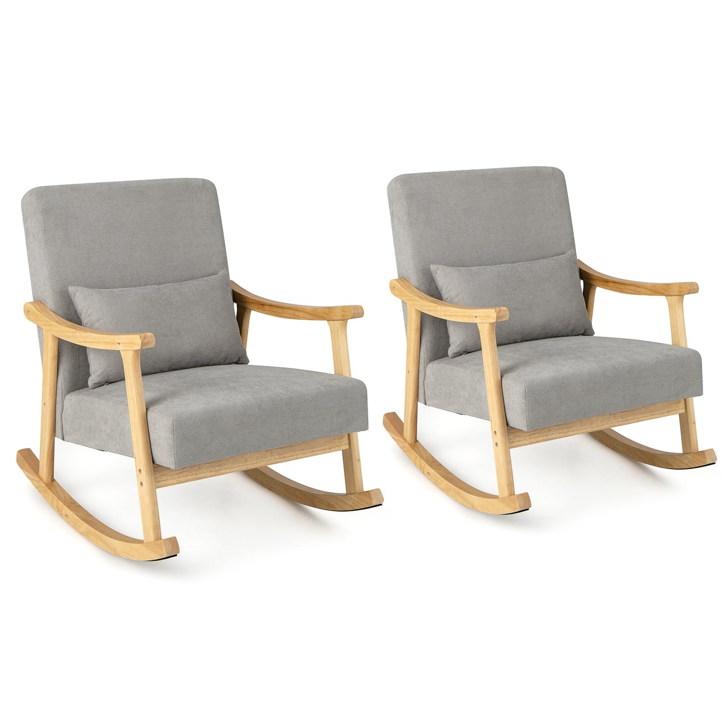 Nursery Rocking Accent Chair Rocker Armchair with Rubber Wood Armrests-Natural