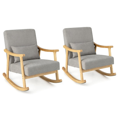 Nursery Rocking Accent Chair Rocker Armchair with Rubber Wood Armrests-Natural