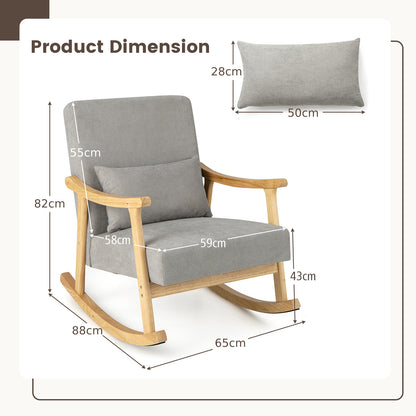 Nursery Rocking Accent Chair Rocker Armchair with Rubber Wood Armrests-Natural