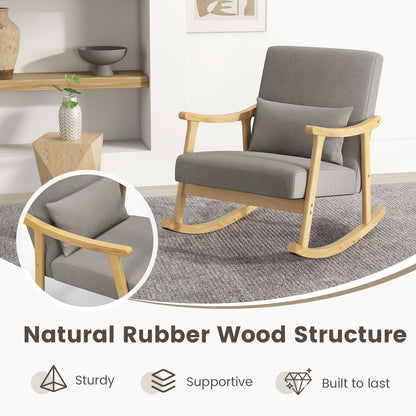 Nursery Rocking Accent Chair Rocker Armchair with Rubber Wood Armrests-Natural