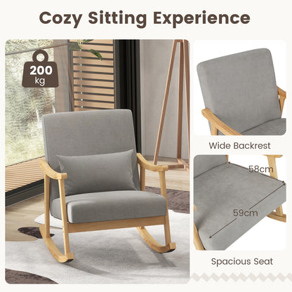 Nursery Rocking Accent Chair Rocker Armchair with Rubber Wood Armrests-Natural