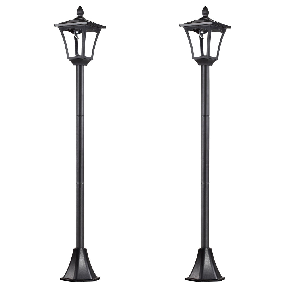 Outsunny 2 Pieces Outdoor Garden Solar Post Lamp Sensor Dimmable LED Lantern Bollard Pathway 1.6M Tall – Black