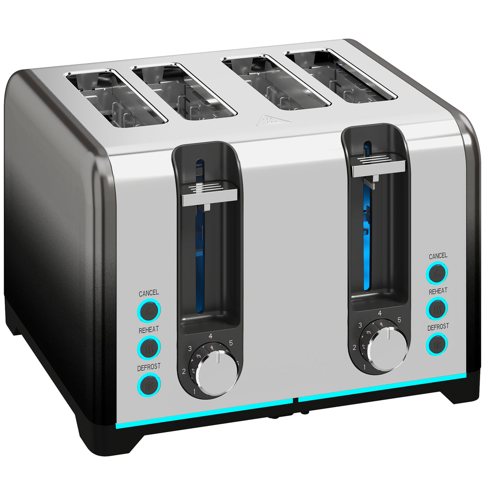 HOMCOM 4 Slice Toaster with 7 Browning Levels, Reheat, Defrost and Cancel Functions