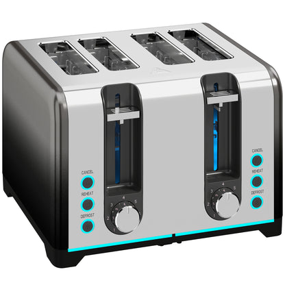 HOMCOM 4 Slice Toaster with 7 Browning Levels, Reheat, Defrost and Cancel Functions