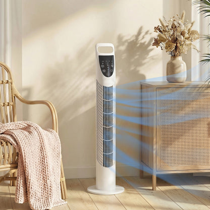 HOMCOM Tower Fan Oscillating 3 Speeds 3 Winds 40W w/ RC Timer Quiet - White