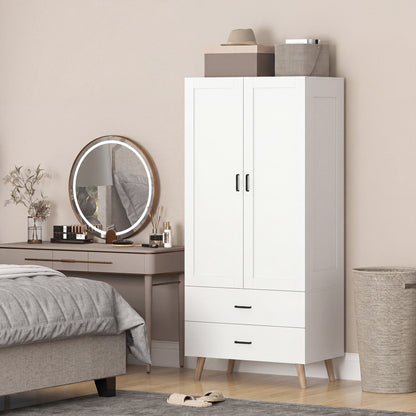 HOMCOM 2-Door Wardrobe, Modern Wardrobe with 2 Drawers and Hanging Rail for Bedroom, White