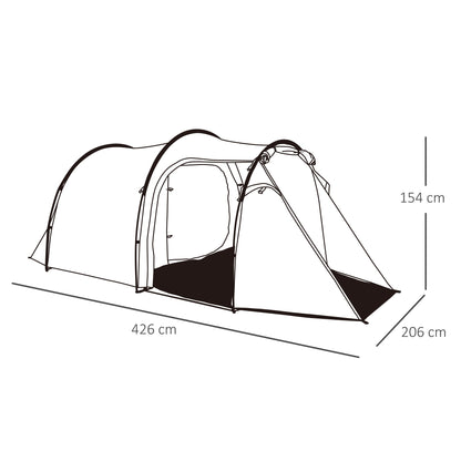 خيمة تخييم Outsunny 2-3 Man Tunnel Tent مع فتحات تهوية للشرفة وغطاء مقاوم للطقس وصيد الأسماك والمشي لمسافات طويلة والمهرجانات والمنزل