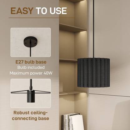 HOMCOM Linen Pendant Light, Bedside Ceiling Lamps with E27 Bulb, Modern Hanging Lights for Living Room, Bedroom, Kitchen, Hallway, Black