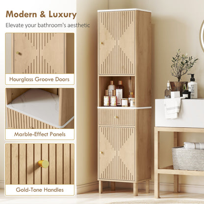 HOMCOM Slim Bathroom Cabinet with Silent Drawer Rail for Scandinavian, Japanese Styles - Wood-Effect