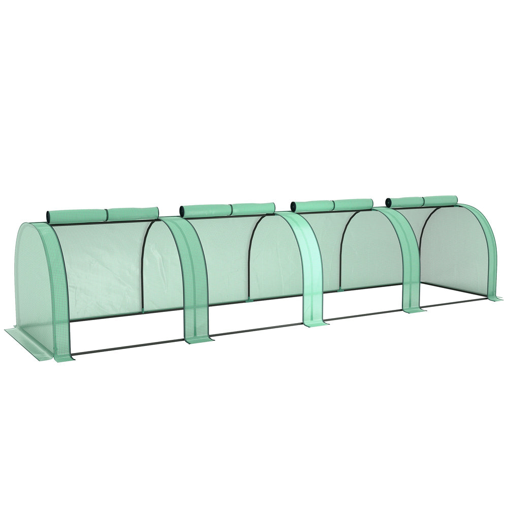 Outsunny PE Tunnel Greenhouse Green Grow House Steel Frame for Garden Backyard with Zipper Doors 395 x 100 x 80cm, Green