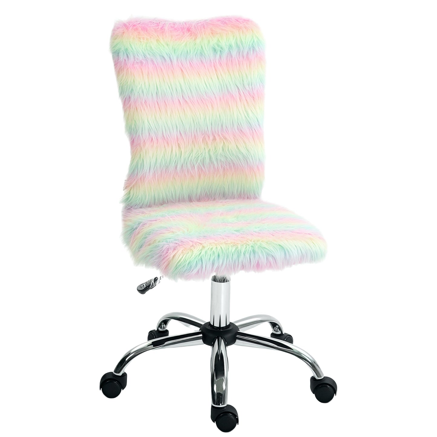 HOMCOM Fluffy Desk Chair, Armless Students Chair, Makeup Vanity Chair with Adjustable Height, Rolling Wheels for Home Study Bedroom, Unicorn Tone