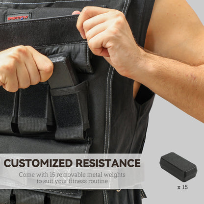 SPORTNOW 15KG Adjustable Weighted Vest, Running Weight Vest, with 30 Metal Weights, Reflective Strips, for Running, Exercise
