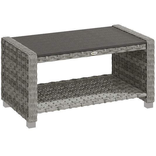 Outsunny Outdoor Side Table with 2-tier Storage Rattan End Table for Patio 90 cm Grey