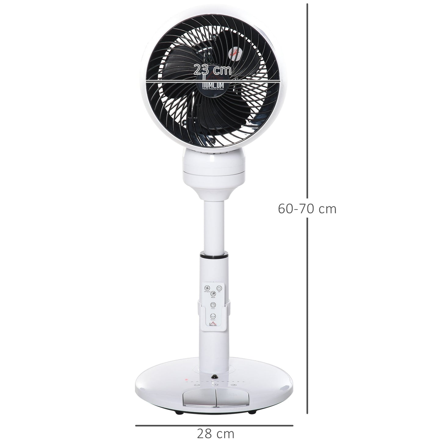 HOMCOM 9'' Air Circulator Fan 3 Speed 3 Mode, 70 degrees Oscillation 90 degrees Vertical Tilt, Height Adjustable, Remote Controller, for Living Room, Bedroom, Office, Black and White
