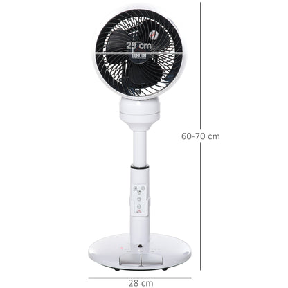 HOMCOM 9'' Air Circulator Fan 3 Speed 3 Mode, 70 degrees Oscillation 90 degrees Vertical Tilt, Height Adjustable, Remote Controller, for Living Room, Bedroom, Office, Black and White