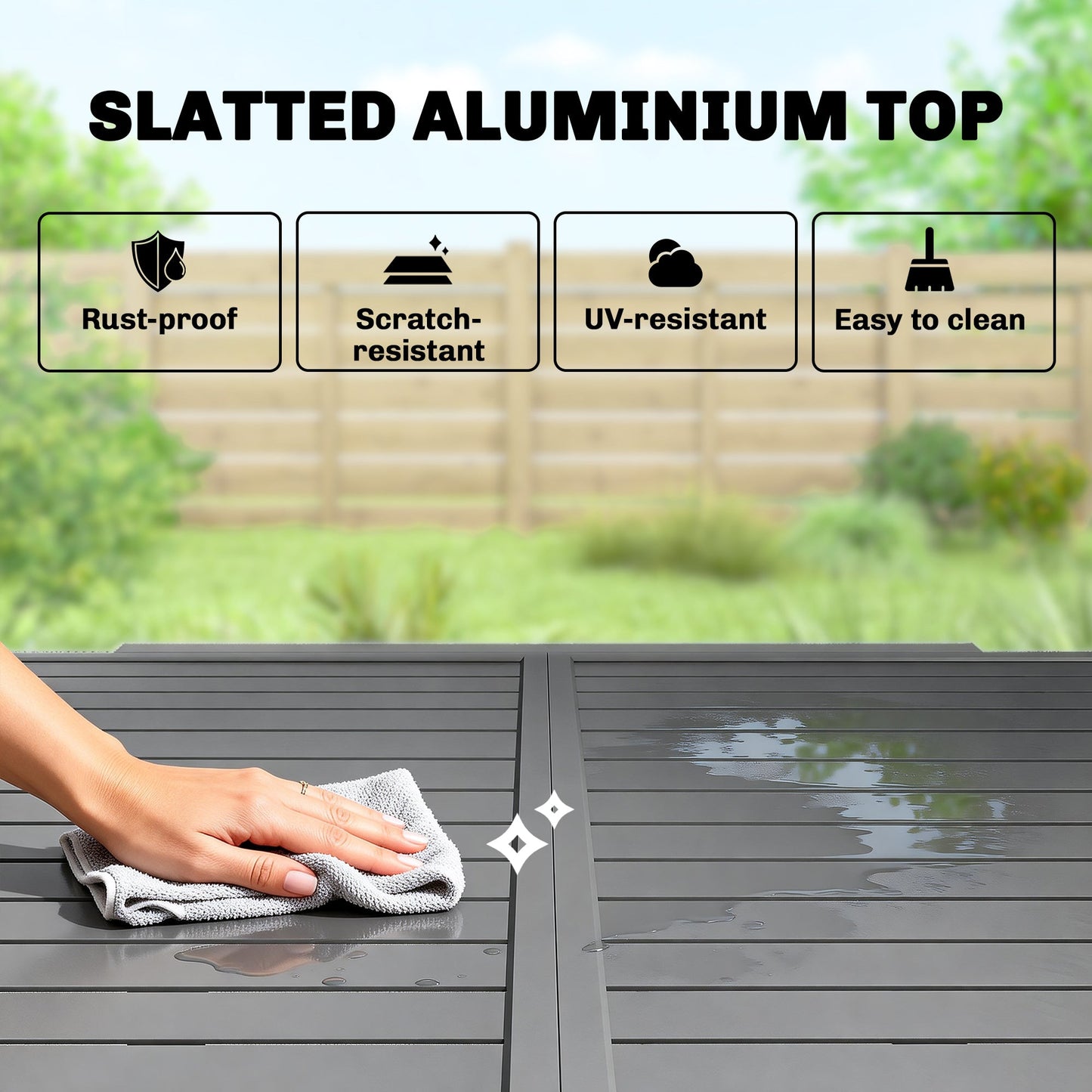 Outsunny Extending Garden Table for 4-8 People, Aluminium Outdoor Dining Table with Slatted Top, Dark Grey