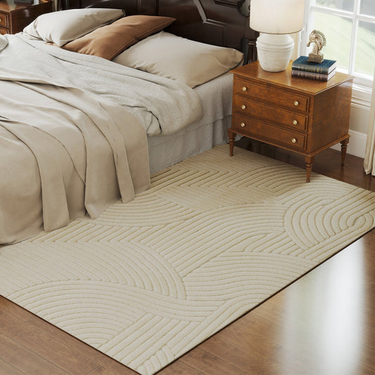 HOMCOM Modern Geometric Rug, Thick & Plush, Non-Slip, 230 x 160 cm - Cream, Living Room/Bedroom/Office