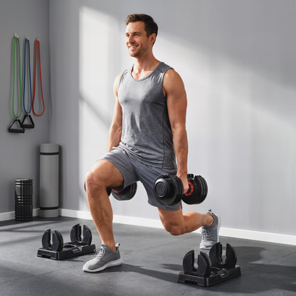 SPORTNOW 24kg Adjustable Dumbbell Set of 2, 10-in-1 Dumbbell Weights with Quick-Dial System, Safety Lock, Non-Slip Grip, Storage Tray, Space-Saving Free Weights for Home Gym Strength Training
