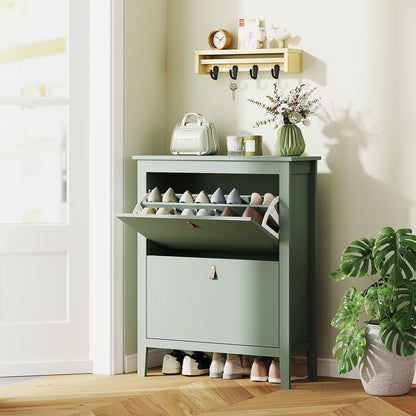 HOMCOM Modern Two-Drawer Shoe Cabinet - Green