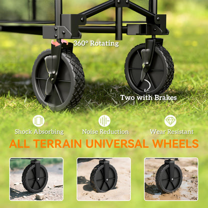 Outsunny Double Decker Folding Festival Trolley on Wheels, 200KG & 350L Capacity Collapsible Wagon Festival Trolley Cart with 134cm Extended for Camping Sports Shopping Garden and Beach, Black
