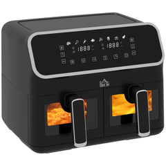 HOMCOM 8L Dual Basket Air Fryer, 80-200â Air Fryer Oven with 2 Baskets and Sync Function - Black/Silver