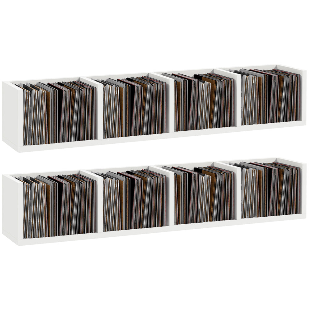 HOMCOM Wall Mount 84 CD / 56 DVD/Blu-ray/ Media Storage Rack 4 Cubes, Wooden Shelf Organiser Unit Bookcase Display, Set of 2, White