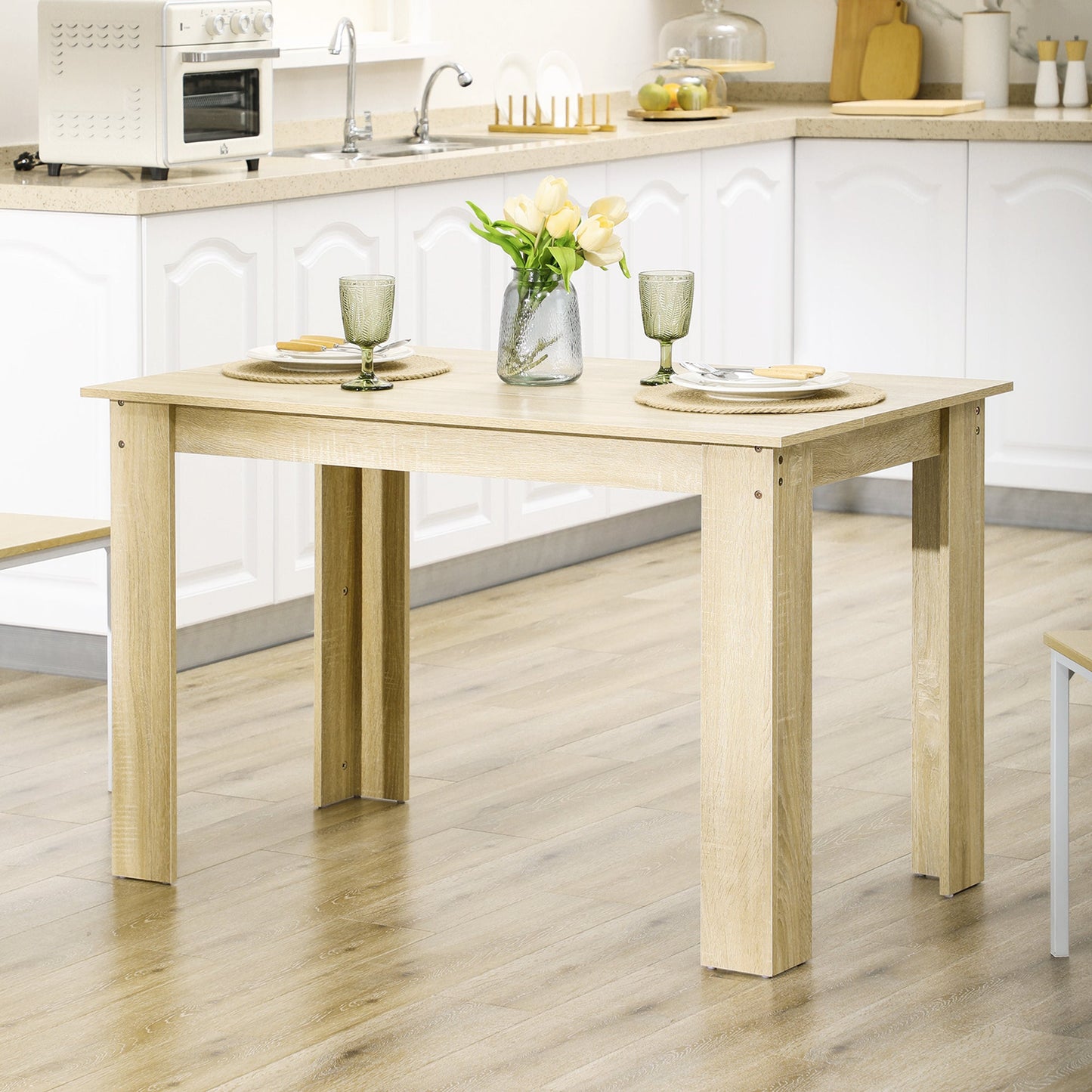 HOMCOM Dining Table for 4-6 People, Kitchen Table with Wood Effect for Dining Room, Oak