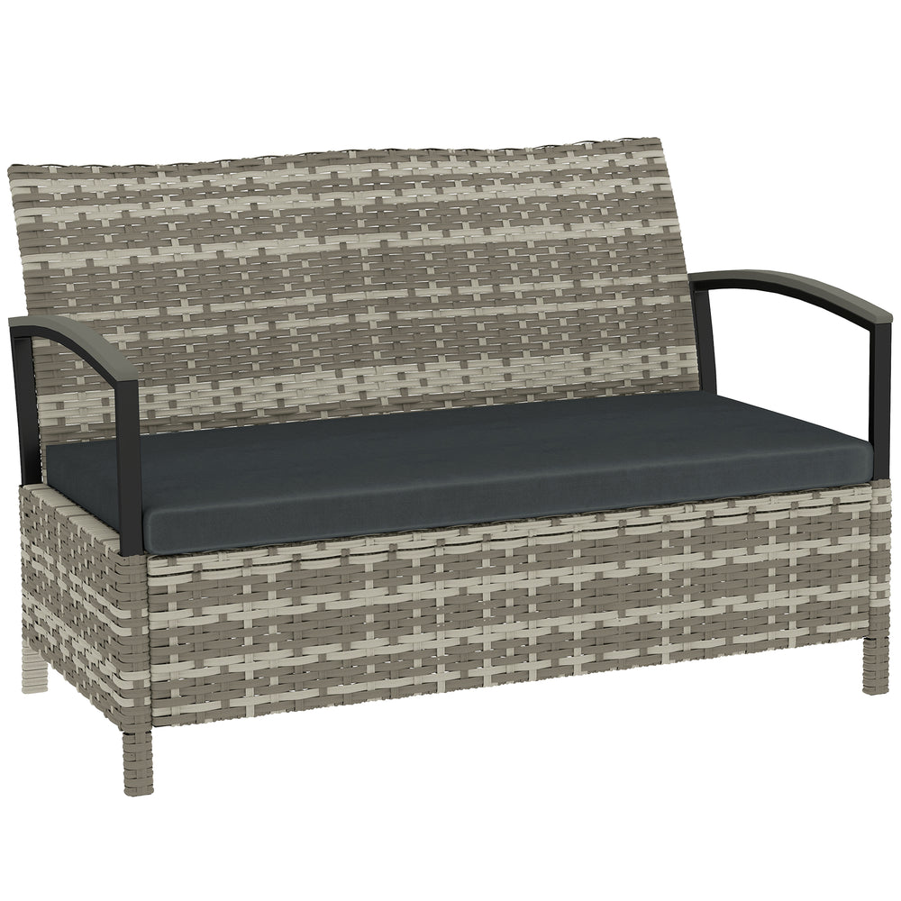 Outsunny 125L Garden Storage Bench, 2 Seater PE Rattan Outdoor Bench Storage Box with Padded Cushion, Dark Grey