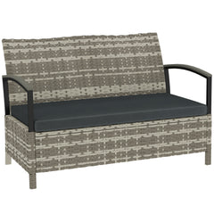 Outsunny 125L Garden Storage Bench, 2 Seater PE Rattan Outdoor Bench Storage Box with Padded Cushion, Dark Grey