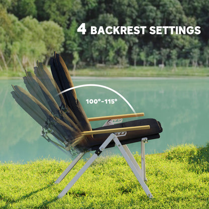 Outsunny Portable Camping Chair for Adults, High Back Folding Chair with Padded Seat and Carry Bag, Outdoor Recliner for Hiking, Fishing, Beach and Picnic, Black