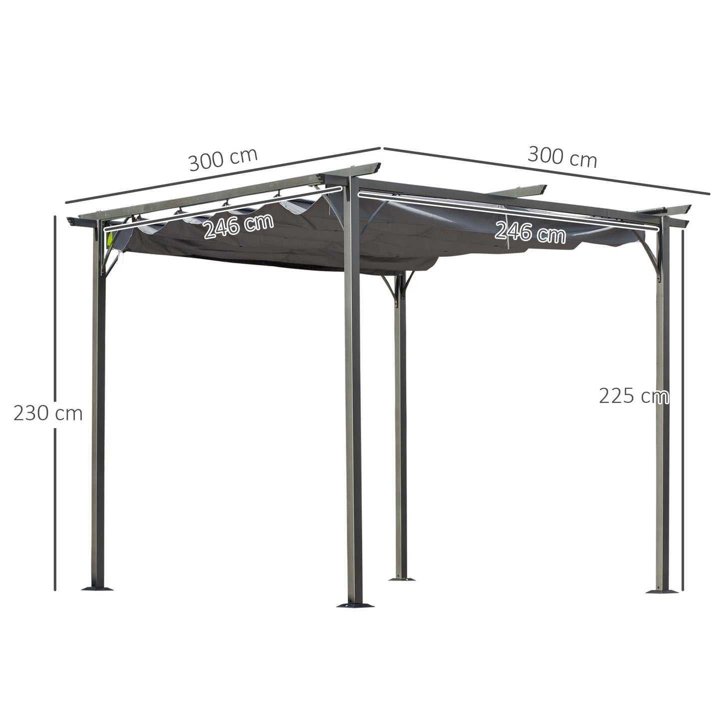 Outsunny 3 x 3(m) Metal Retractable Pergola, Garden Gazebo Metal Pergola Canopy Outdoor Sun Shade Shelter for Party BBQ, Grey