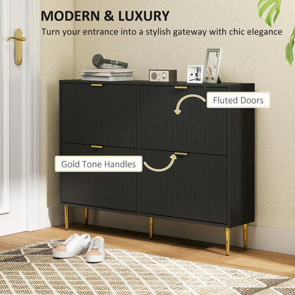 HOMCOM Narrow Shoe Cabinet with 4 Flip Drawers - Black