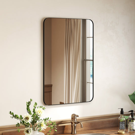 HOMCOM 90 x 60cm Curved Bathroom Mirror - Black