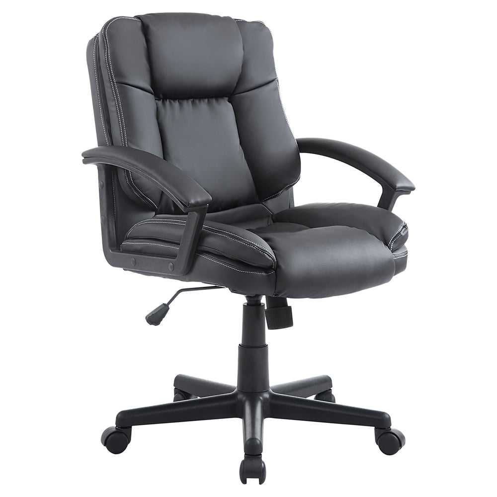 HOMCOM Office Chair, Computer Desk Chair, PU Leather Mid Back Executive Chair with Adjustable Height and Swivel Rolling Wheels for Home Study, Black