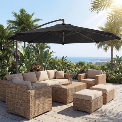 Outsunny 3 m Cantilever Parasol with Protective Cover and Wind Ropes, Banana Parasol with Crank Handle, Black