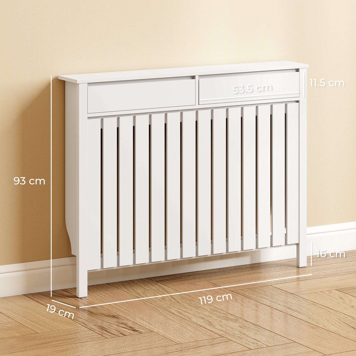 HOMCOM 93 x 119cm Rustic-Look Radiator Cover - White